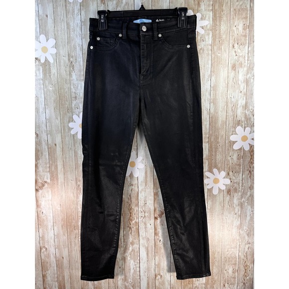 7 FOR ALL MANKIND Waxed Jeans Womens Sz 28‎ Black The High Waist Ankle Skinny - Picture 1 of 10